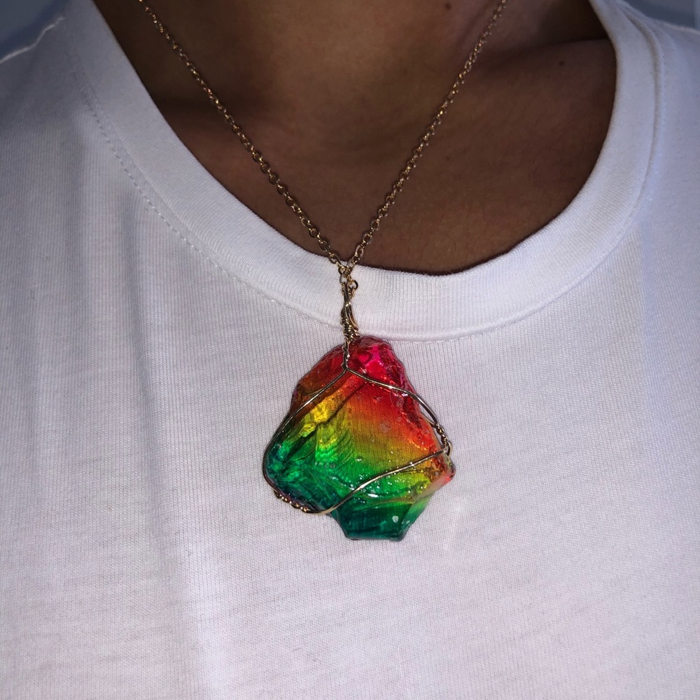 Rainbow Necklace pendant Gemstone  Chakra Necklace - Picture 4 of 6